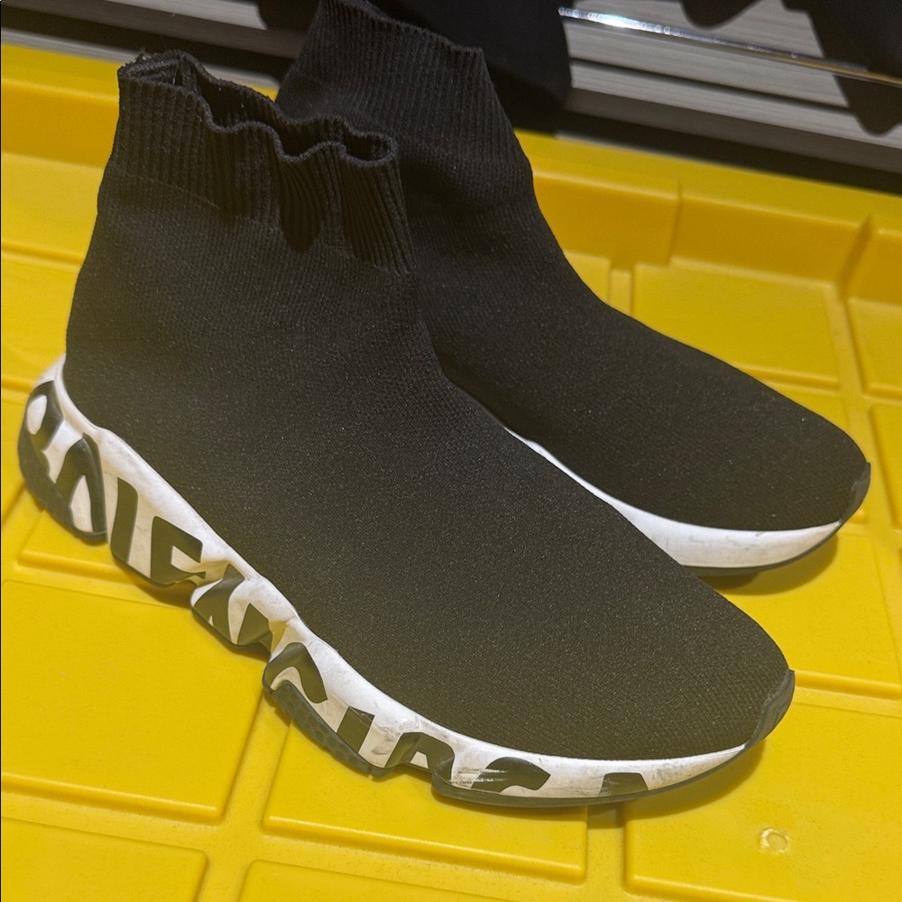 Balenciaga Black Sock Sneakers with White Sole